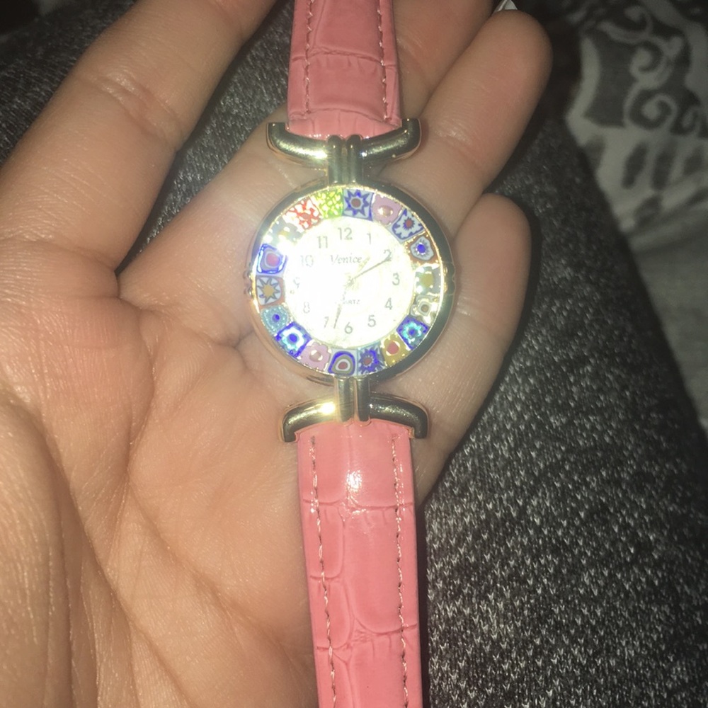 Murano millefiori Watch with Leather Band - pink